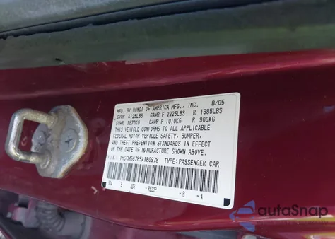 2005 Honda Accord 2.4 Ex from USA, damaged, VIN 1HGCM56785A180978